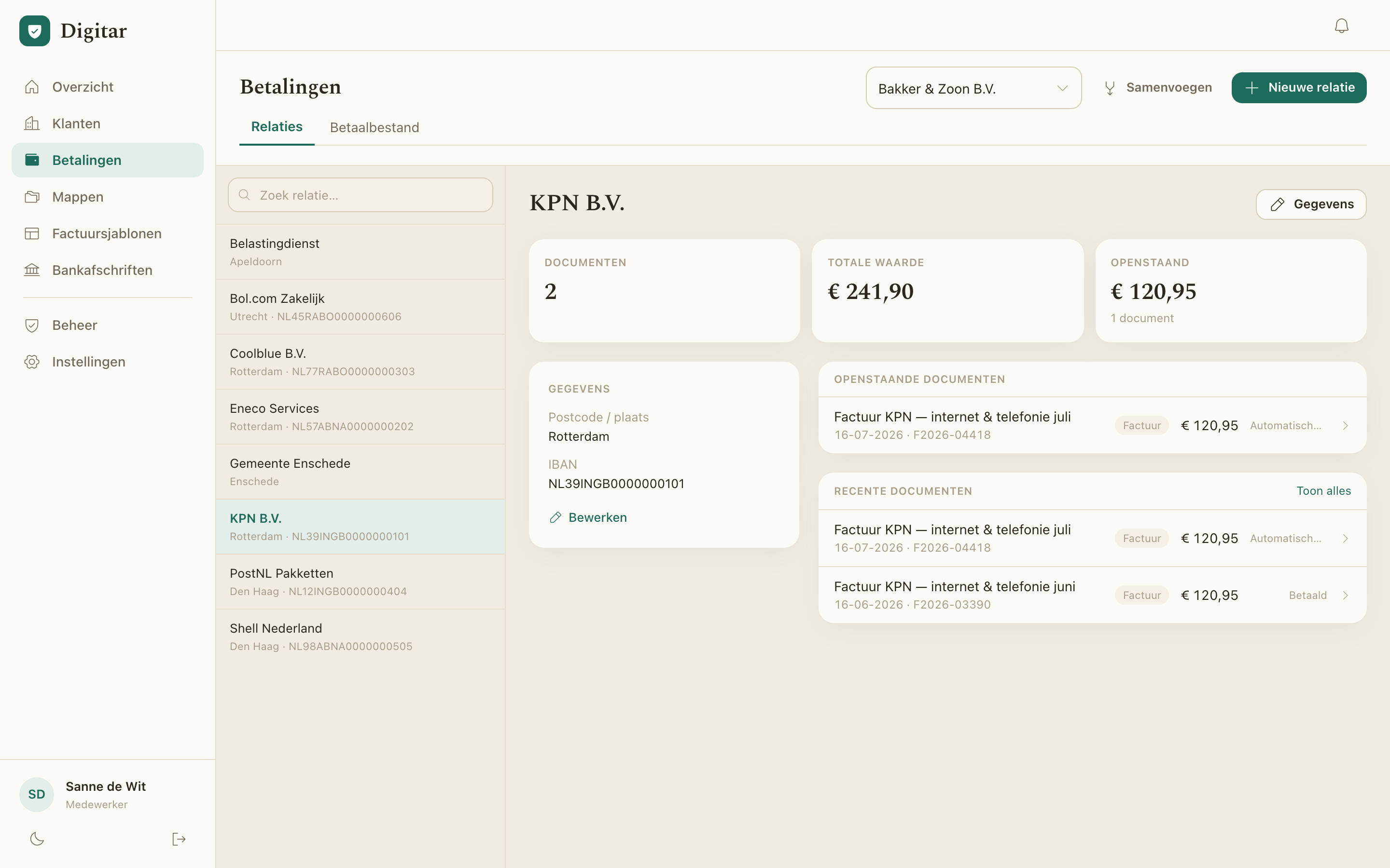 Overzicht van betaalde en openstaande facturen
